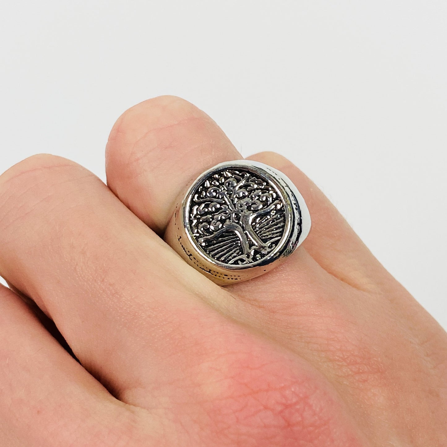 Vintage Retro Tree Signet Ring Silver