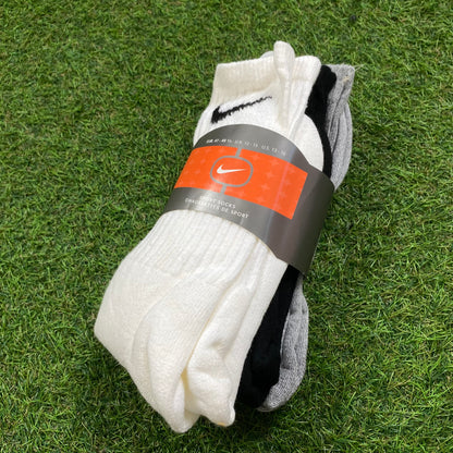 Vintage 90s Nike Socks 3 Pack UK 8-15