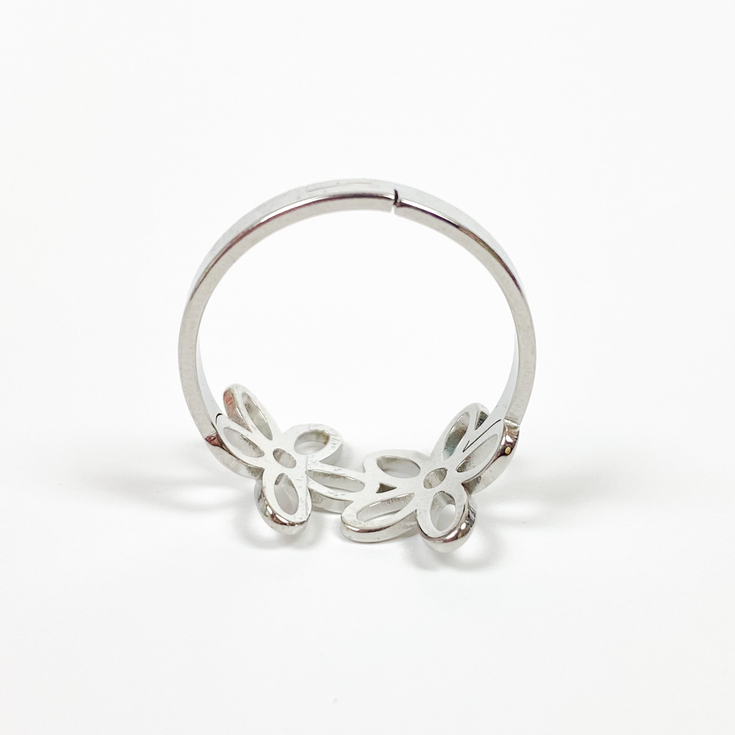 Vintage Adjustable Flower Ring Silver