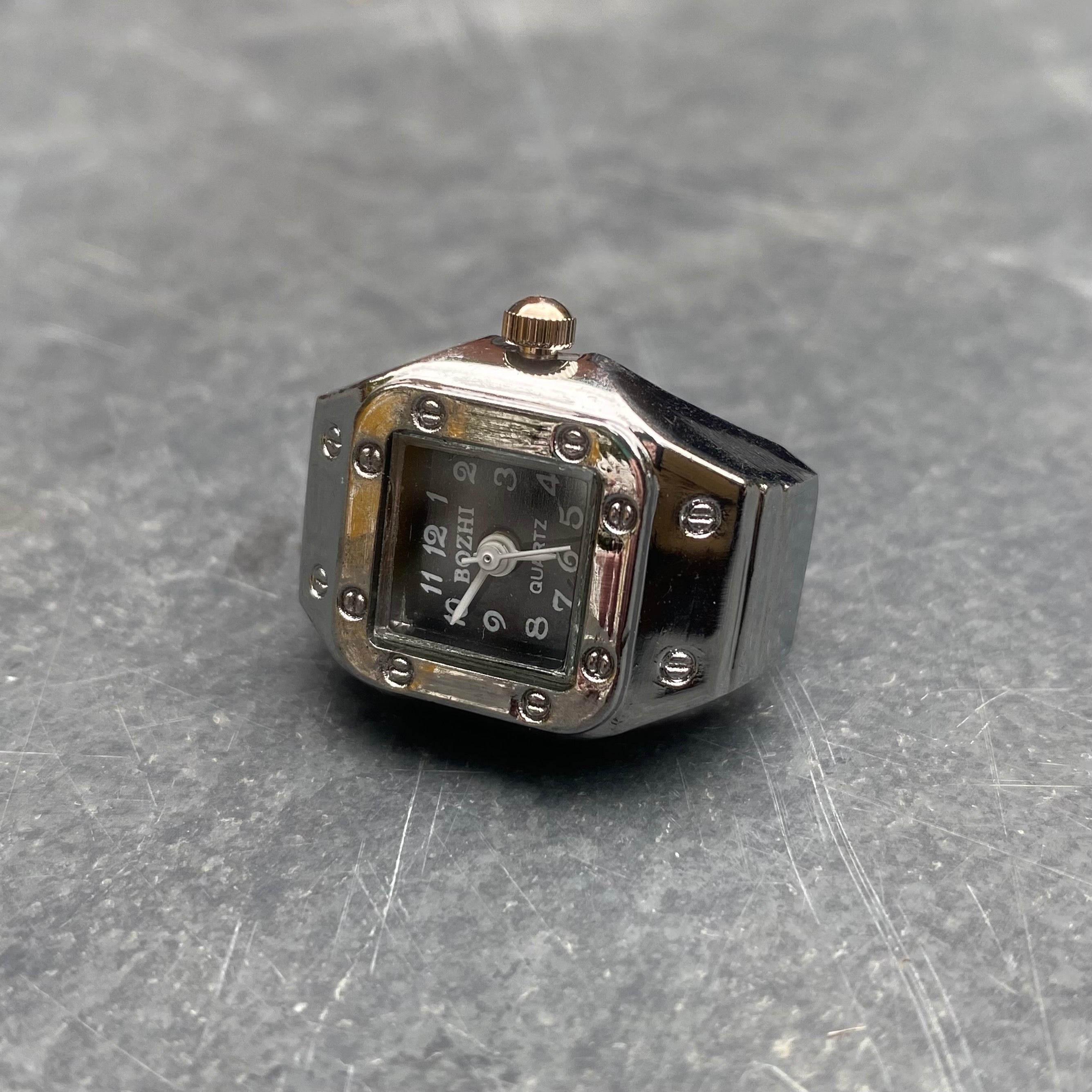 Retro Adjustable Watch Ring Silver Black
