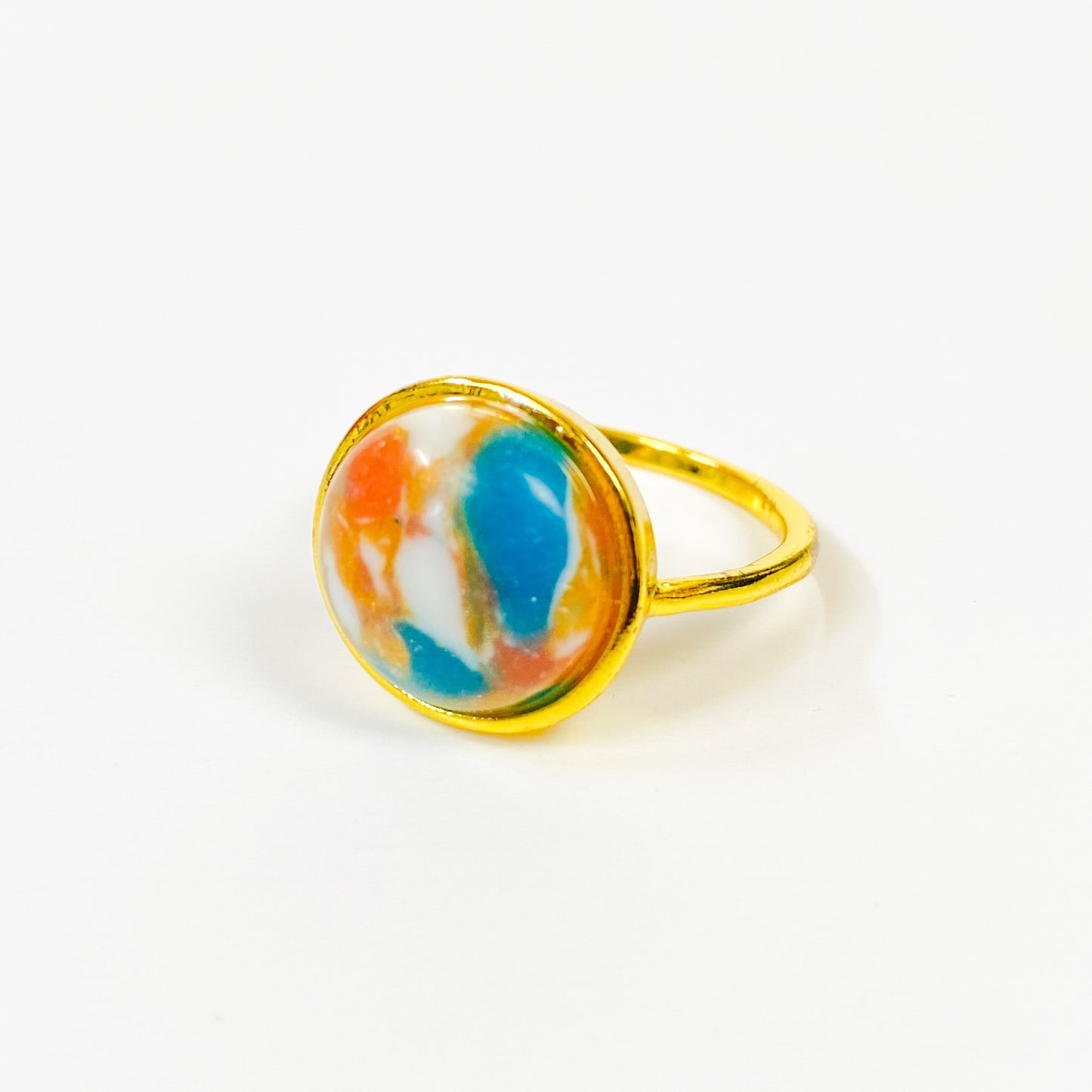 Retro Vintage Polished Stone Ring Gold