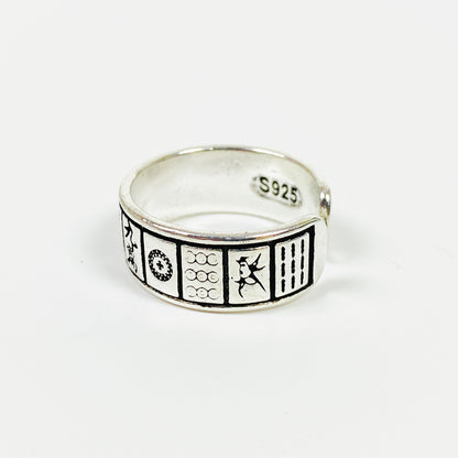 Vintage Retro Adjustable Symbol Ring Silver