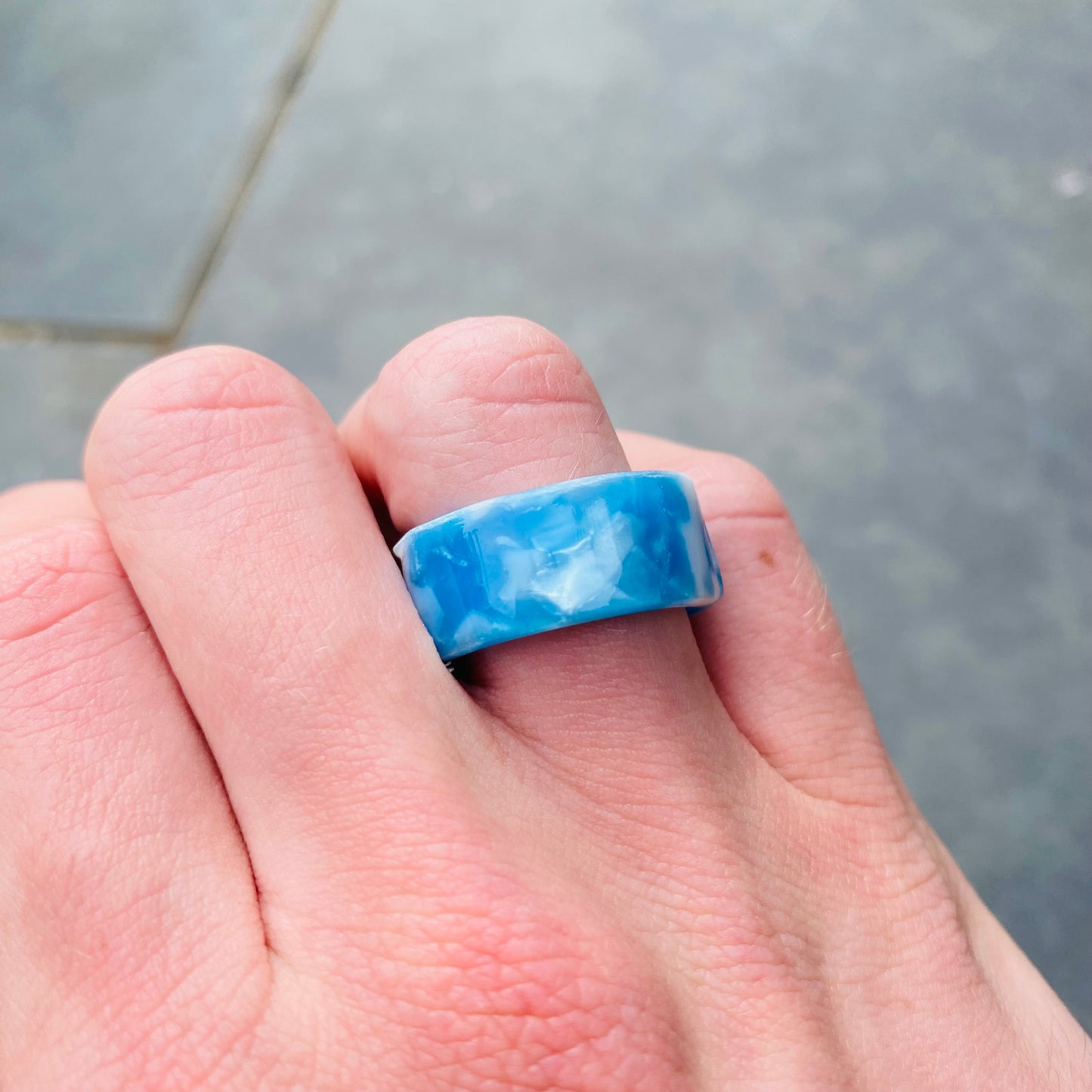 Adjustable Chunky Band Ring Blue