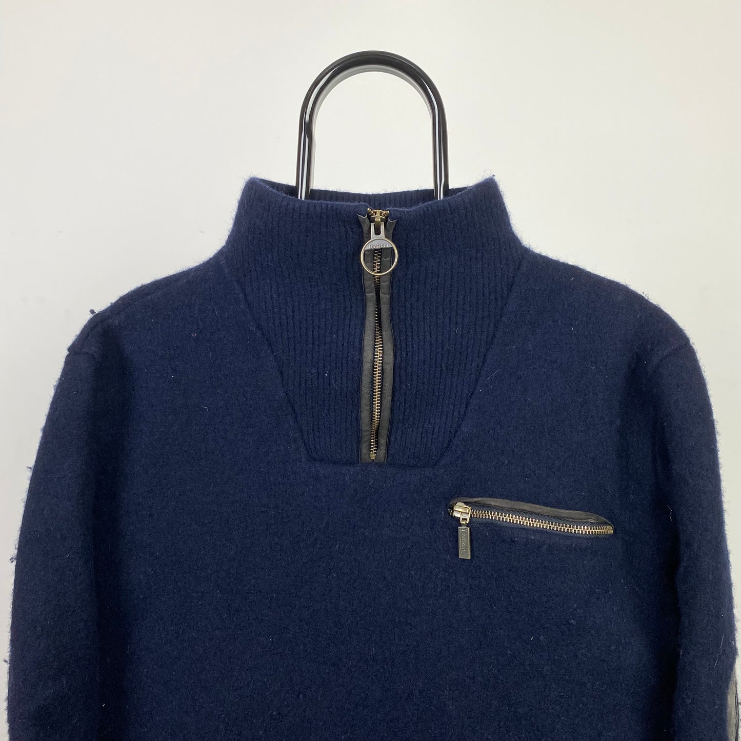 Vintage Barbour Wool 1/4 Zip Sweatshirt Blue XXL