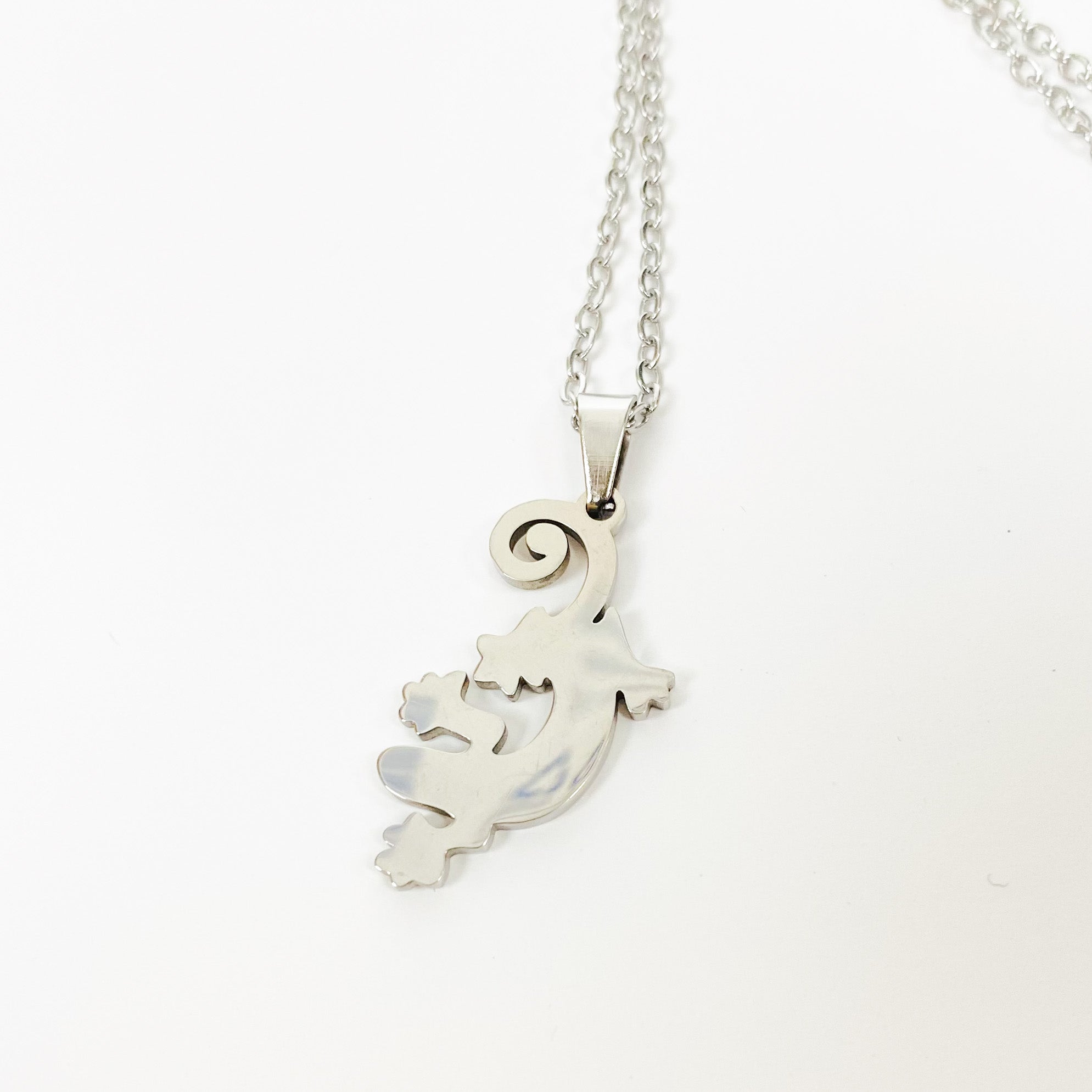 Lizard Charm Necklace Chain Silver