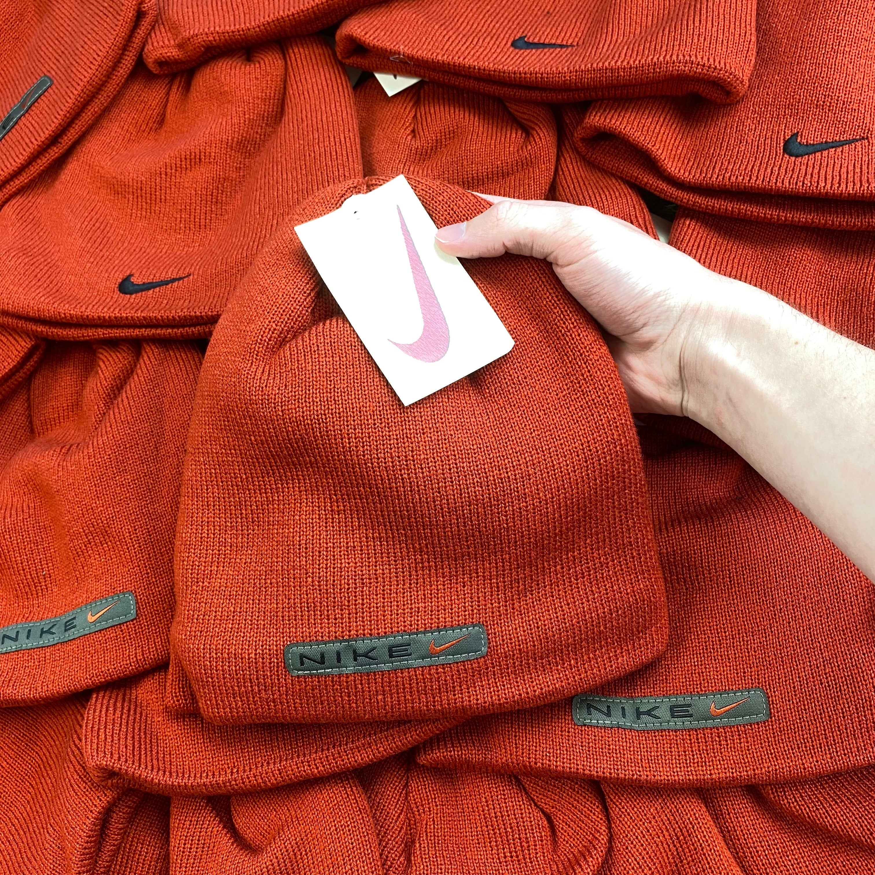 Vintage Nike Fleece Beanie Hat Red Orange