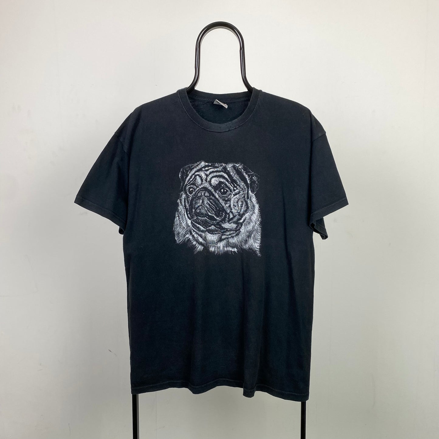 Retro 90s Pug T-Shirt Black Large